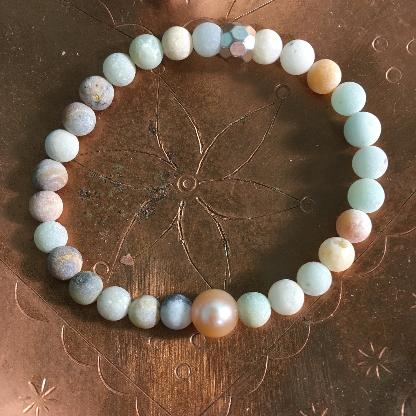 
                  
                    6mm Healing Gemstone Amazonite Bracelet with Freshwater Pearl
                  
                
